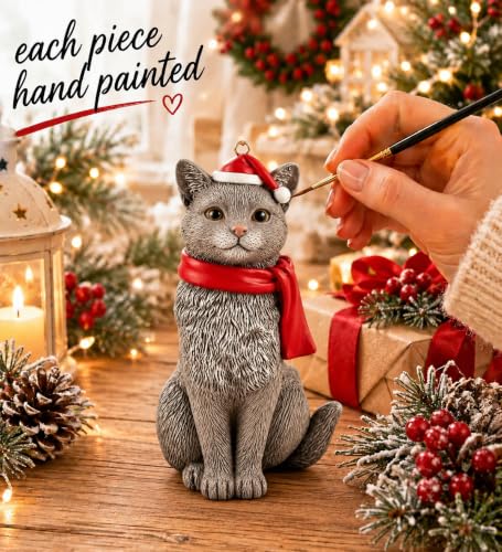 Grey Cat Christmas Ornament - Festive Holiday Decor for Tree & Mantle - JFSM INC.