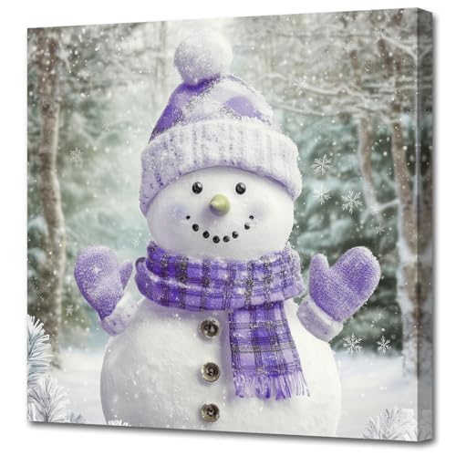 Christmas Snowman Wall Art Canvas Poster - Purple, 20 x 20 Inches