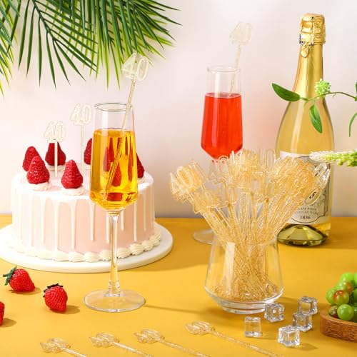 40th Birthday Gold Glitter Drink Stirrers - 100 Pcs Celebratory Cocktail Sticks
