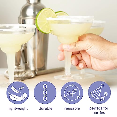 MATANA 10 Pack Transparent Plastic Margarita Glasses 360ml - Reusable & Shatterproof