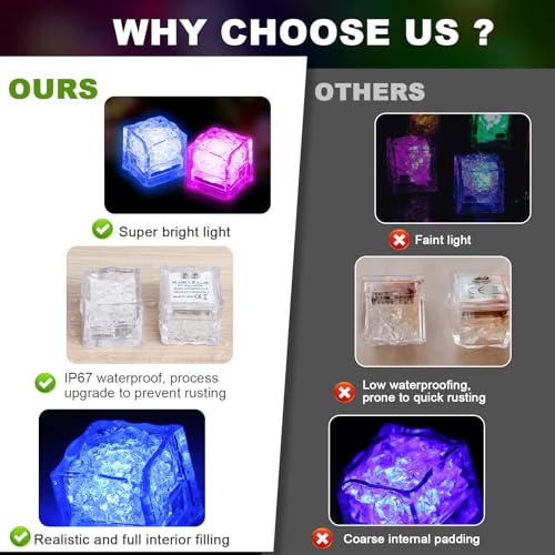 Komokeru 40 Pcs Light Up LED Ice Cubes - Multi-Color Changing, Water-Activated