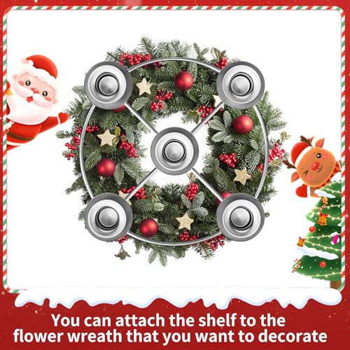 Advent Wreath Candle Holder Set with 5 Taper Candles - Silver Christmas Ring
