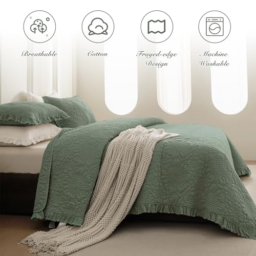 Sanracie Oversized King Bedspread Set 128"x120" - Cotton Stonewashed Quilt