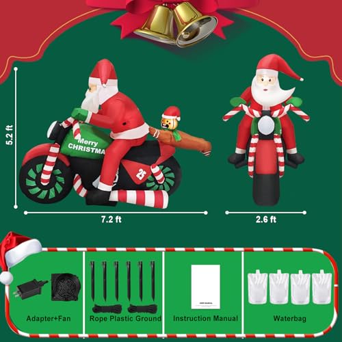6ft Christmas Inflatable Santa on Motorcycle with Gingerbread Man Lighted Outdoor Decoration
