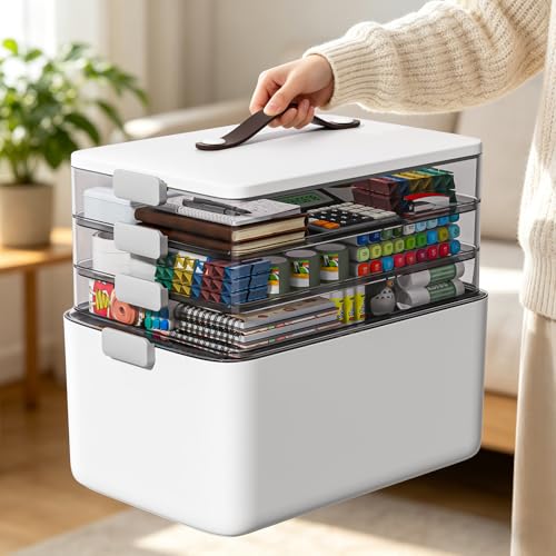 4-Tier Portable Medicine Storage Organizer with Removable Trays and Handle