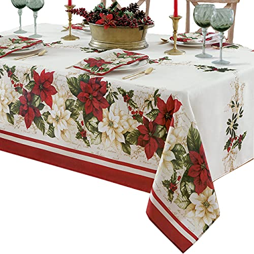 Newbridge Christmas Presley Red & White Poinsettia 60 x 144 Inch Rectangle Tablecloth