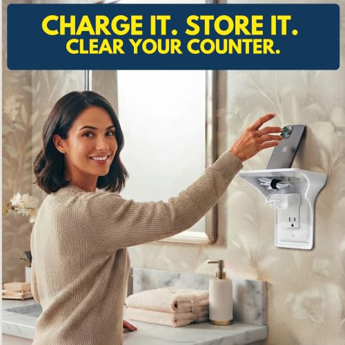 Power Perch Wall Outlet Shelf with Cord Storage Strap - Single Pack, White