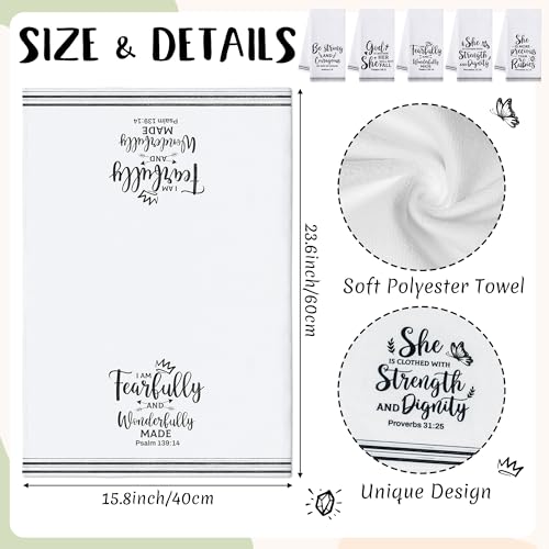 Bible She Christian Kitchen Dish Towels Set - Inspirational Scripture, 5-Pack, Quick Dry & Absorbent, Housewarming Gift