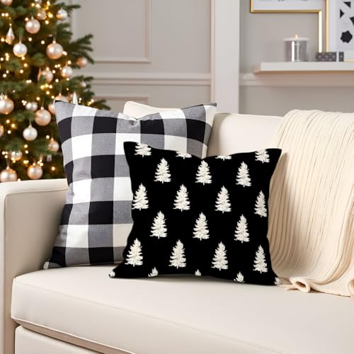 PANDICORN 18x18 Christmas Pillow Covers Set of 2 – Black Farmhouse Holiday Decor