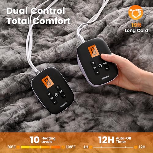Electric Heated Blanket King Size 100" x 90" Faux Fur Marble Gray Dual Controllers