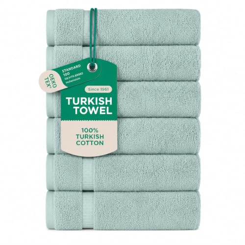 6-Piece 100% Turkish Cotton Hand Towels, 16x30 Inch Seafoam Green Set