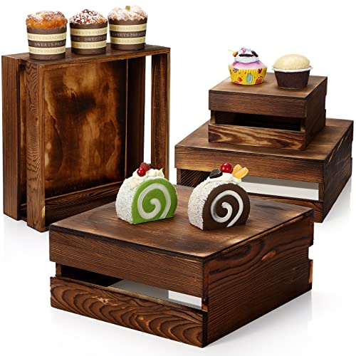 Sieral Burnt Wood 4-Piece Cake Stand Set for Party and Dessert Display