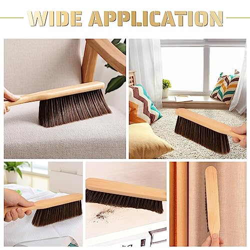 Wooden Dust Brush & Soft Bristle Hand Broom - 2 Pack Long Handle Bench Brush