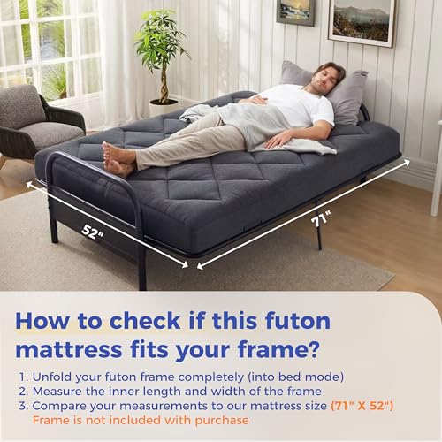 Full-Size Futon Mattress Replacement, 6-Inch Gel Memory Foam with Pillow Top