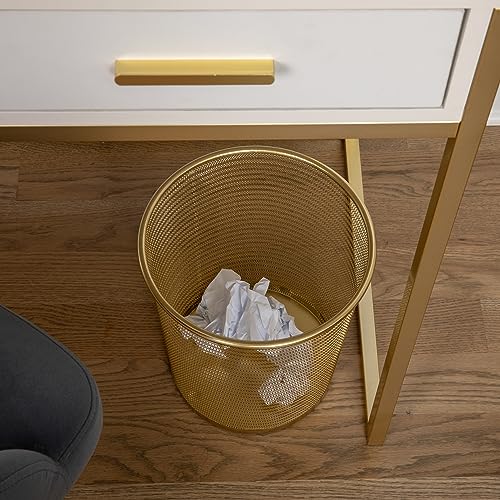 4.5 Gallon Metal Mesh Wastebasket, Gold Finish Trash Bin for Office
