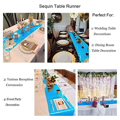 DUOBAO Aqua 12x72-Inch Sequin Table Runner for Weddings & Holidays - Party Decor
