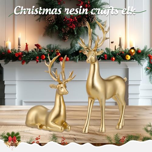 LIOOBO Golden Reindeer Figurines – Resin Elk Ornaments for Christmas Home Decor