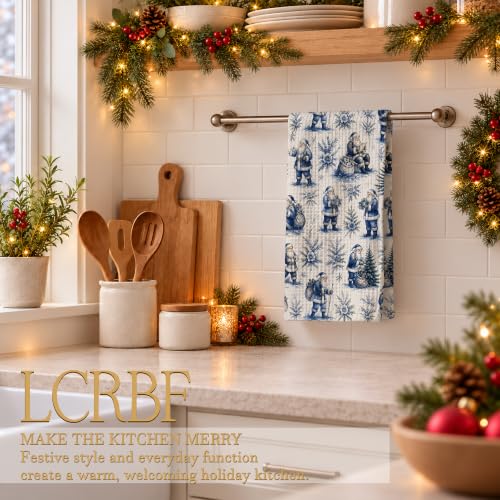 Blue Christmas Santa Kitchen Dish Towels 16x24in - Father Variation by LCRBF