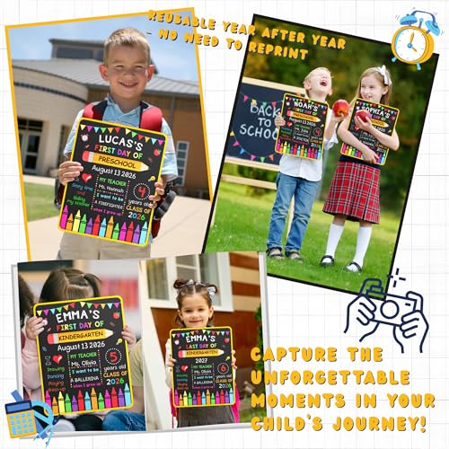 First Day & Last Day of School Reusable Chalkboard Sign with 6 Markers