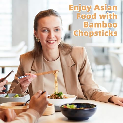 5 Pairs Natural Bamboo Chopsticks, Reusable Japanese Style Gift Set
