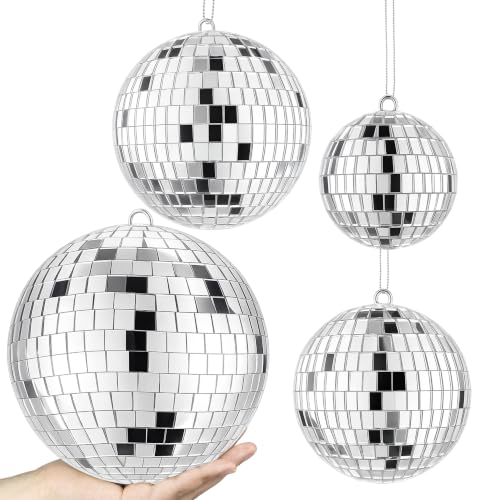 4 PCS 6'' 4'' 3.15'' 2.4''Large Silver Disco Ball Hanging Decoration