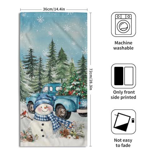 Giwawa Blue Snowman Truck Hand Towels Set of 2 Christmas Kitchen & Bathroom Decor