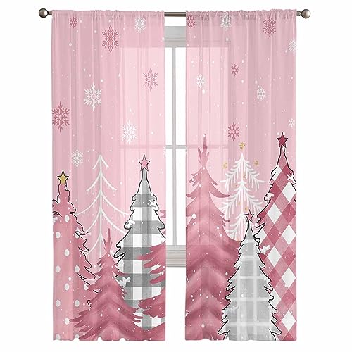 Tersuger 52x72 Inch Christmas Semi Sheer Curtains - Pack of 2, Winter Snowflake Window Drapes for Living Room and Bedroom