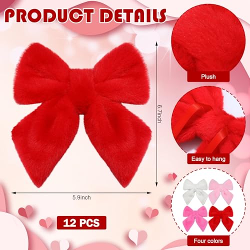 XunYee 12 Pcs Multicolor Velvet Christmas Bows 6.4" Plush Ornaments
