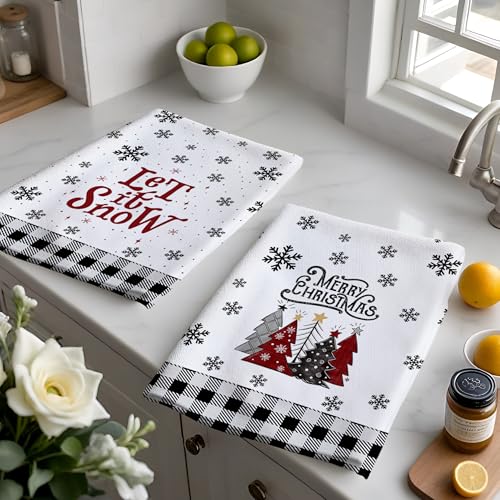 Christmas Kitchen Towels Gifts Set - Black Snowflake Navidad Xmas Decor, 2-Pack 16x24 Inches
