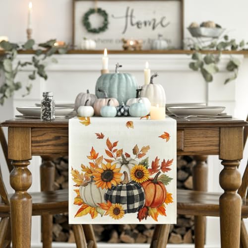 Artoid Mode 13x72 Inch Fall Table Runner Beige 210 GSM Polyester Home Decor