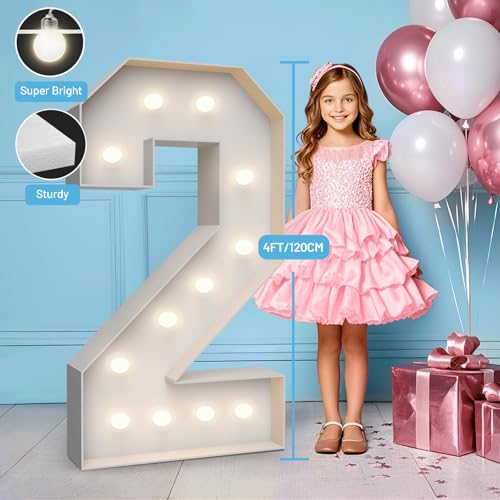 4FT Light Up Marquee Number 2 Foam Board Kit with Stand for Party Decor