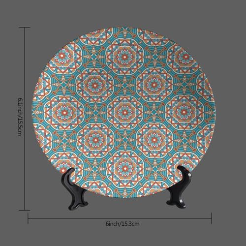 Cyan Blue Ceramic Decorative Plate with Display Stand, 6-Inch Round Ornament