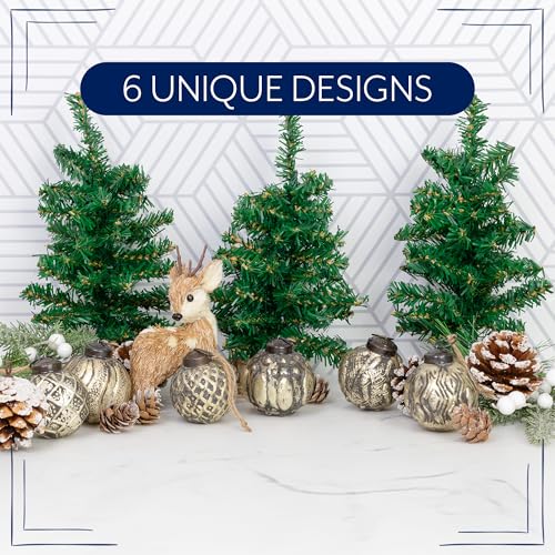 AuldHome Design Farmhouse Ball Ornaments Set of 6 - 2in Antique Gold Distressed Metal Glass