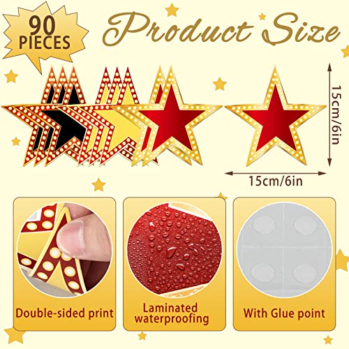 90 Pcs 6-Inch Glitter Star Cardboard Cutouts for Movie Night Party Decor