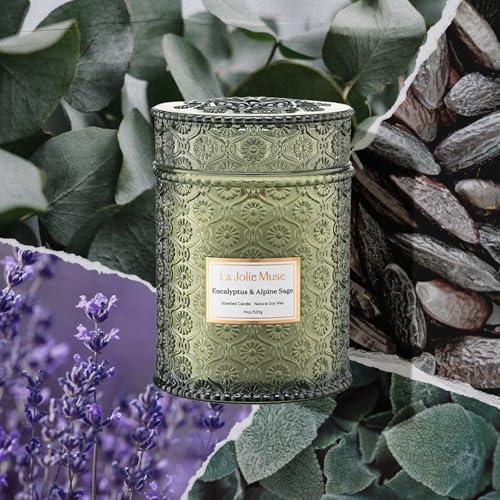 Eucalyptus Sage Scented Soy Wax Candle - 19 oz Large Jar with Wood Wick