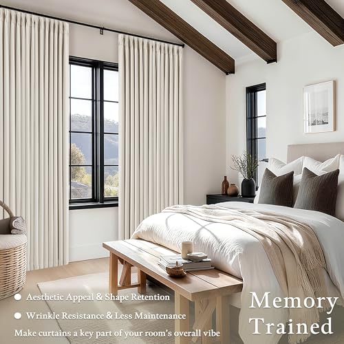 100% Blackout Pinch Pleated Linen Curtains - 90 Inch, 2 Panels, Cream