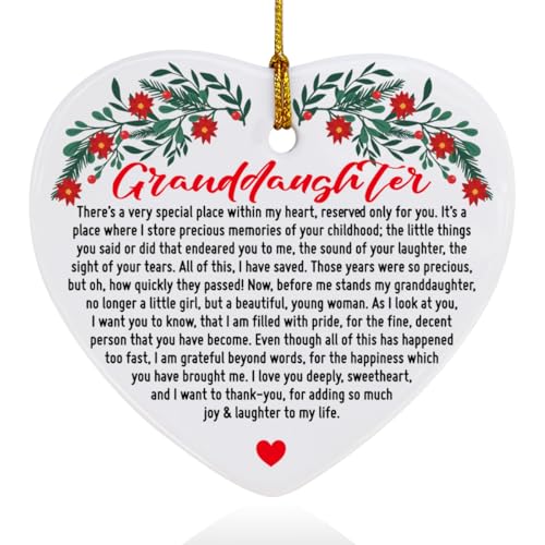 thoqii Granddaughter-01 Ceramic Heart Ornament - I Love You Deeply Sweetheart Gift for Granddaughter from Grandma/Grandpa