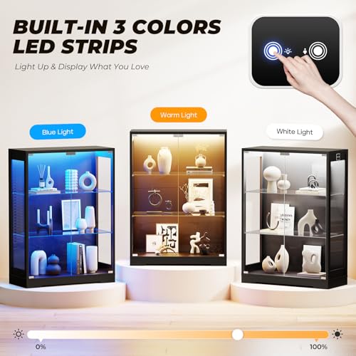 41.7" Glass Display Cabinet with LED Lights and Motion Sensor, Black