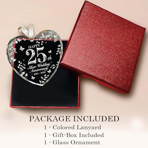 25th Wedding Anniversary Crystal Heart Ornament Silver Milestone Keepsake