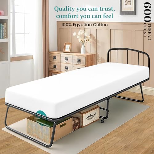 Twin Fitted Sheet 39x75, 6-Inch Deep Pocket 100% Egyptian Cotton, White