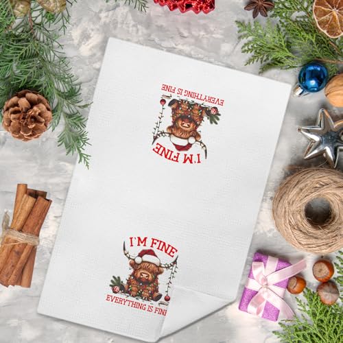 Ghoaoivo Christmas Highland Cow Dish Towels 16x24 Inches Holiday Kitchen Decor, Xmas 22