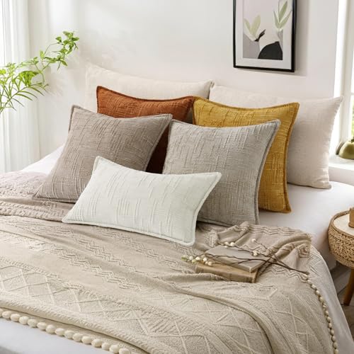 decorUhome Rust Chenille Throw Pillow Covers 18x18 Set of 2 with Flange Edges