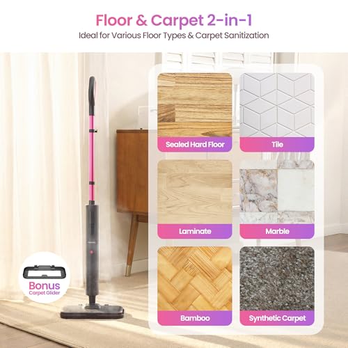 Lightweight Steam Mop for Hardwood Floors and Carpets, 37-Min Run Time