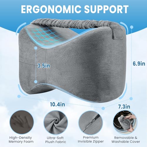 Ergonomic Memory Foam Knee Pillow for Side Sleepers - Grey