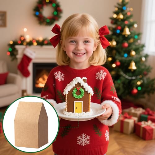 Brown 52 Pack Christmas Gingerbread House Cardboard Craft Boxes with Stickers