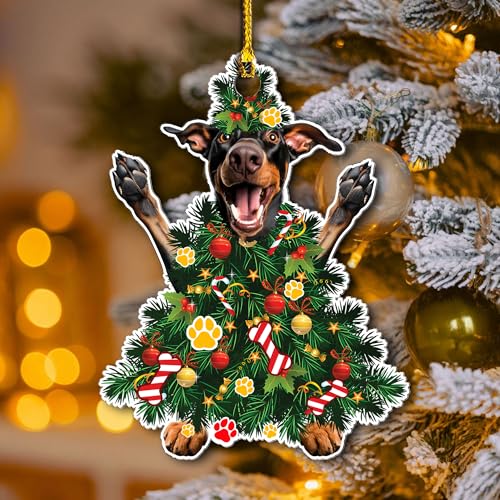 Doberman Christmas Ornament 2026 – Doberman Pinscher Xmas Tree Acrylic (Variation: Doberman Pinscher Xmas Tree)