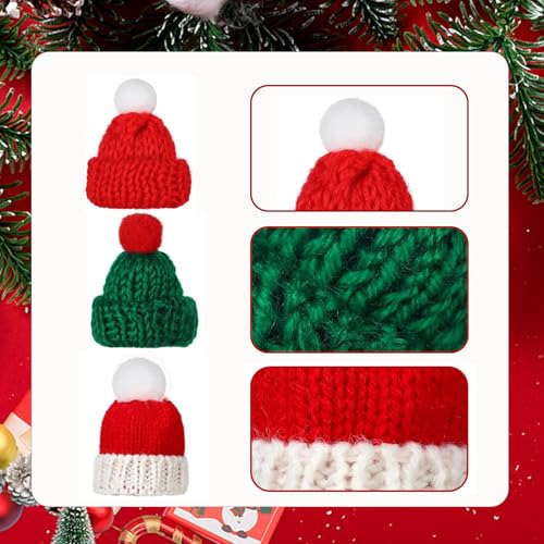 Mini Knit Santa Hat & Scarf Set for Christmas Decorations - Red & Green, 12 pcs