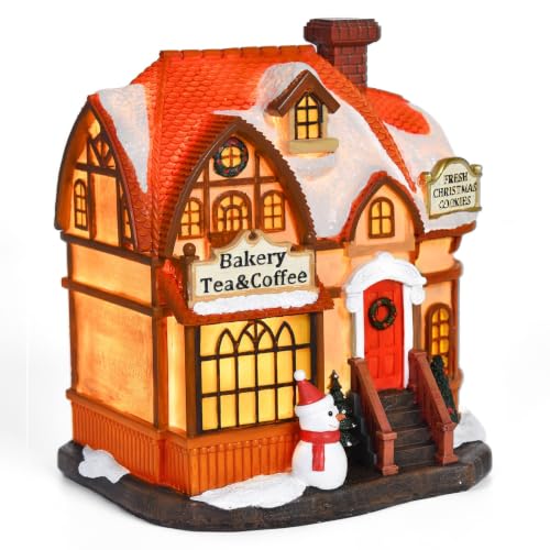 Light Up Christmas Village Houses - Resin Holiday Decor with LED Lighting