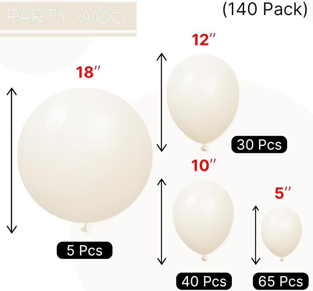 PartyWoo Beige Balloons - 140-Piece Cream & Ivory Balloon Arch Kit for Weddings, Graduations & Parties