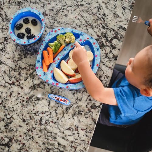 Toddler Dinnerware Set with Divided Plate Bowl and Utensils 4-Piece